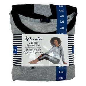 Splendid Women's Grey Star Pattern Pyjama Set: 2 Pieces | Size Large